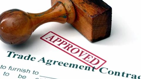 Close up of trade agreement contract approved Stock Footage 345536329