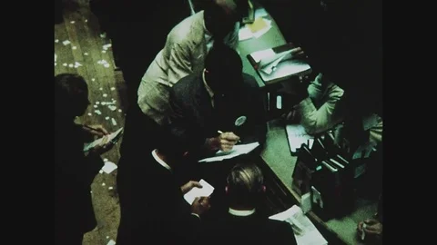 Close up of traders on the floor of the New York Stock Exchange, 1971 Video stock 82514712