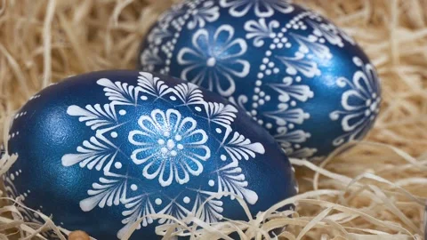 Close-Up of Traditional Blue Slovak Easter Eggs Stock-Footage 342819865