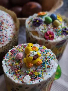 Close-up of traditional Easter cake with icing decoration Stock Photos