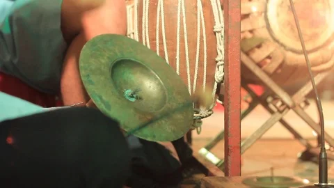 Close up of Traditional percussion instruments being played in a band Stock Footage 100798663