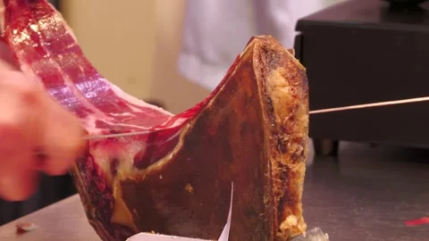 Close Up of Traditional Spanish Cured Ham in Seville Stock Footage 336015181