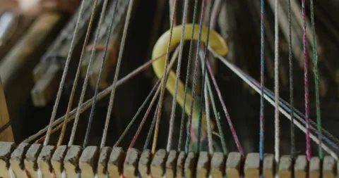 Close up of traditional yarn weaving machine in Guatemala in remote village Stock Footage 227628740