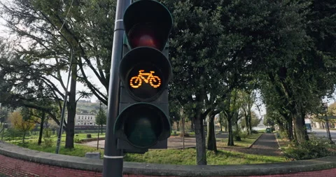 A close-up of a traffic light with a red light for cyclists. Stock Footage 263285840