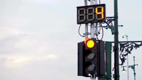 Close Up Of Traffic Lights Above Road Junction In New York Traffic lights wit Stock Footage 256738414