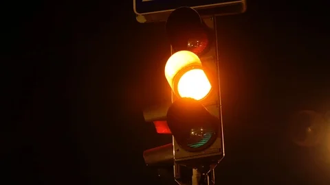 Close up of traffic lights at night. Stock Footage 96192701