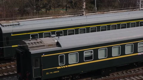 Close up of train compartments running on rail, Beijing, China. Stock Footage 237042423