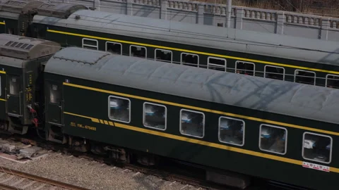 Close up of train compartments running on rail, Beijing, China. Stock Footage 237201362