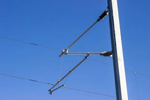 Close-up of train electrical lines Foto stock