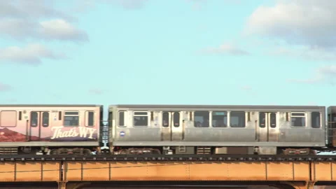 Close-up, train passing on an overpass, Chicago, USA Video stock 140523953