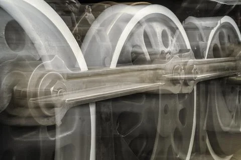 A close up of a train wheel with a blurry background Stock Photos