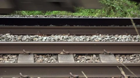 Close up train wheel moving fast on railway  Stock Footage 46213555