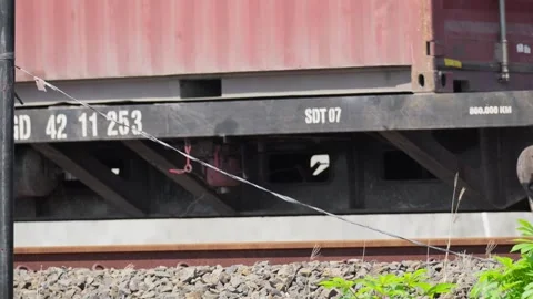 Close Up of Train Wheels Moving on Railway Tracks Stock-Footage 337142846