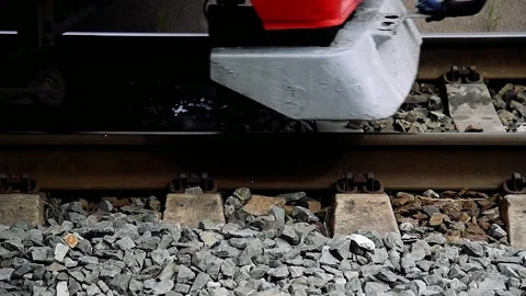 Close-up of train wheels on the railway. Stock Footage 205555575