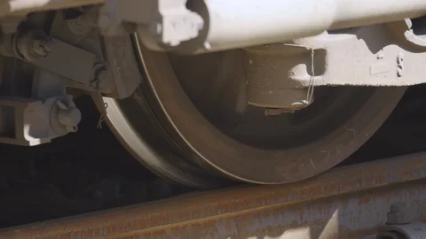 Close up of train wheels on tracks. Freight, shipping and transportation. Stock Footage 125477038
