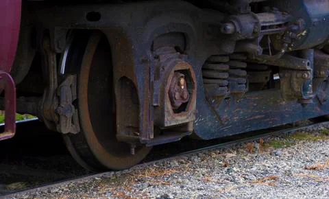 Close up of train wheels on train track Foto stock