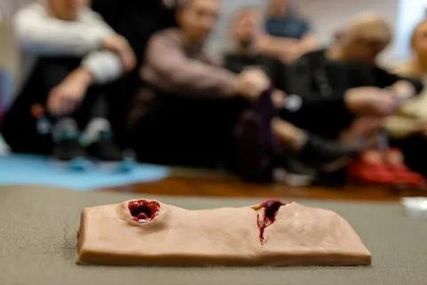 A close-up of a training dummy to stop bleeding Stock Photos