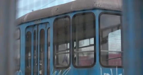 Close-up of tram at depot 库存影片 332512617