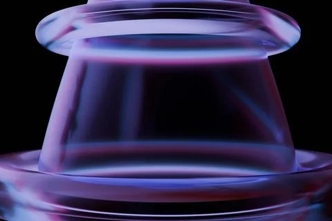 A close-up of a translucent glass object, illuminated by vibrant blue and p.. Stock Illustration