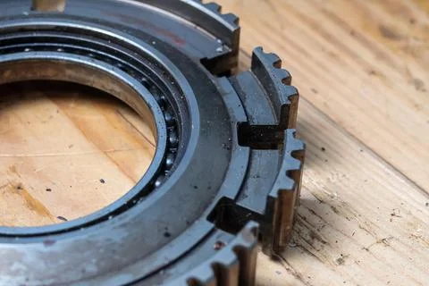 Close up Of Transmission Ring Gear Assembly With Integrated Ball Bearing. Stock Photos