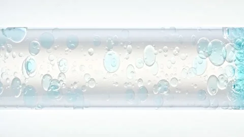 Close up transparent blue Air Bubbles, in Clear Water Rising up in Glass Test Video stock 270926973
