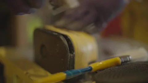 Close-up of transparent ruler filed with machine Stock-Footage 345804578