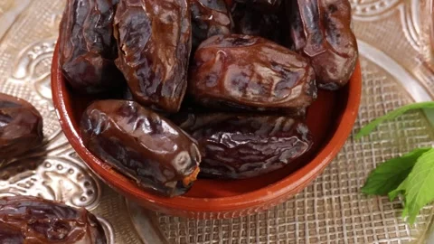 Close-up of a tray of Medjool dates. Stock Footage 342224479