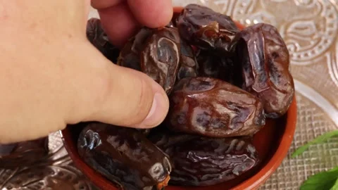 Close-up of a tray of Medjool dates. Stock Footage 342224482