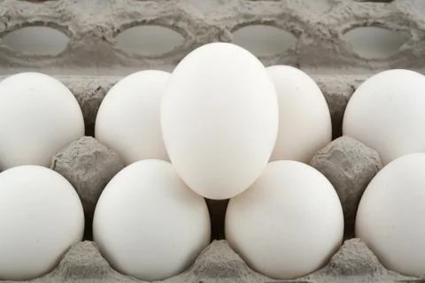 Close up of a tray with white eggs Foto stock