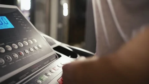 Close-up of a treadmill control panel during a home workout. Treadmill cons.. 스톡 동영상 332162262