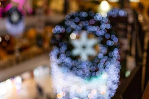 Close up tree Christmas indoor of a shopping mall or department store, back.. Stock Photos