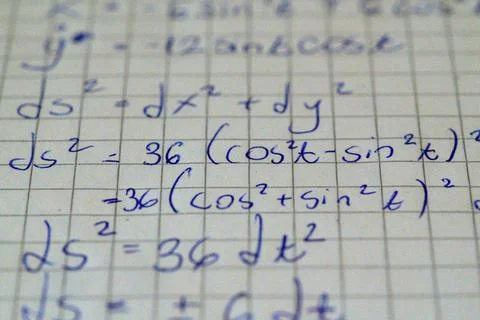 Close-up trigonometric identity handwritten calculation 스톡 사진
