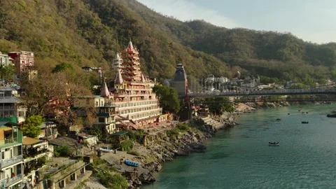 Close up of Trimbakeshwar Temple in rishikesh Captured with Drone Stock-Footage 333591064