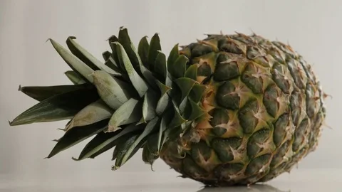 Close-up of tropical pineapple fruit slow tilt Stock Footage 76752892
