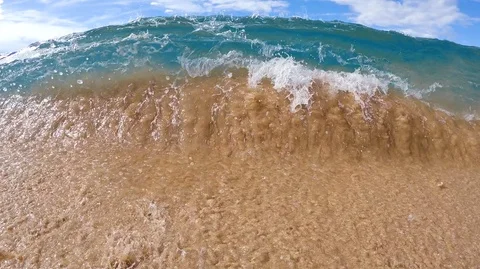 Close Up Of Tropical Wave Crashing Into Camera At A Beach Video stock 120666902