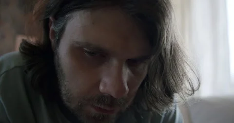 Close-up of troubled, depressive man's face. Mental problems, depression concept Stock Footage 245767198