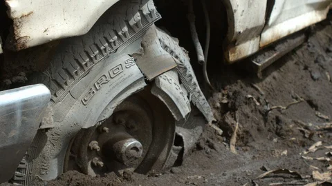 Close up of a truck destroyed in the pyroclastic flow following Fuego Stock Footage 125459495