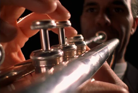 Close-up of trumpet being played Stock Footage 86885180