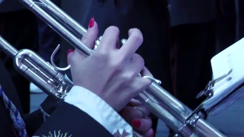 Close Up of Trumpet Player Hand During Semana Santa in Granada Stock Footage 335989902