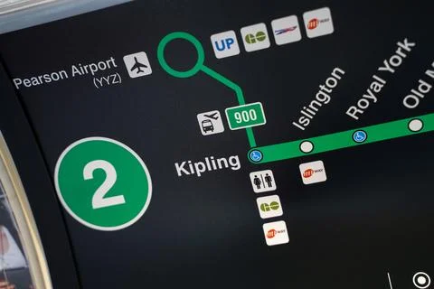 Close up of TTC subway line map showing Kipling station. Toronto, Canada - May 4 Stock Photos