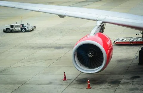 Close up Turbine of engine airplane in airport. Stock Photos