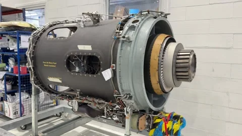 Close-up Of Turbofan Engine Assembly Undergoing MRO Services At Aircraft Video stock 333720661
