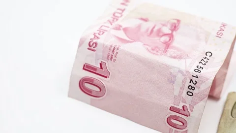 Close-up Turkish banknotes isolated on white background Stock-Footage 171331022