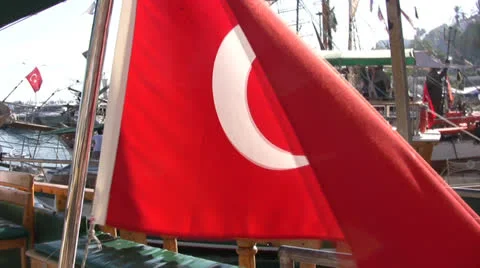 Close up of Turkish flag on a boat Stock Footage 25596594