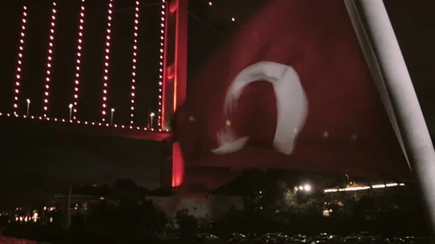 Close-up of the Turkish flag on a ship at night Vídeo Stock 116206975
