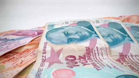 Close up of Turkish lira banknotes Stock Footage 325808825