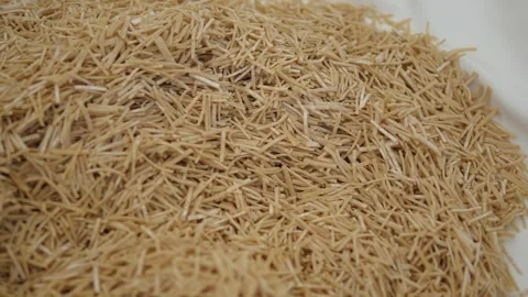 Close-up of Turkish style thinly cut handmade raw noodles, Stock Footage 255909286