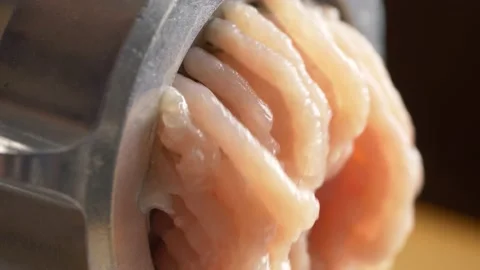 Close-up of turning on a meat grinder. Rotation of the grinder knife. Electric m Stock Footage 156739945