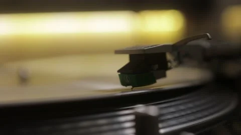 Close up of turntable needle with record playing Stock Footage 157081060