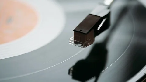 Close up of turntable playing vinyl record Stock Footage 86615166